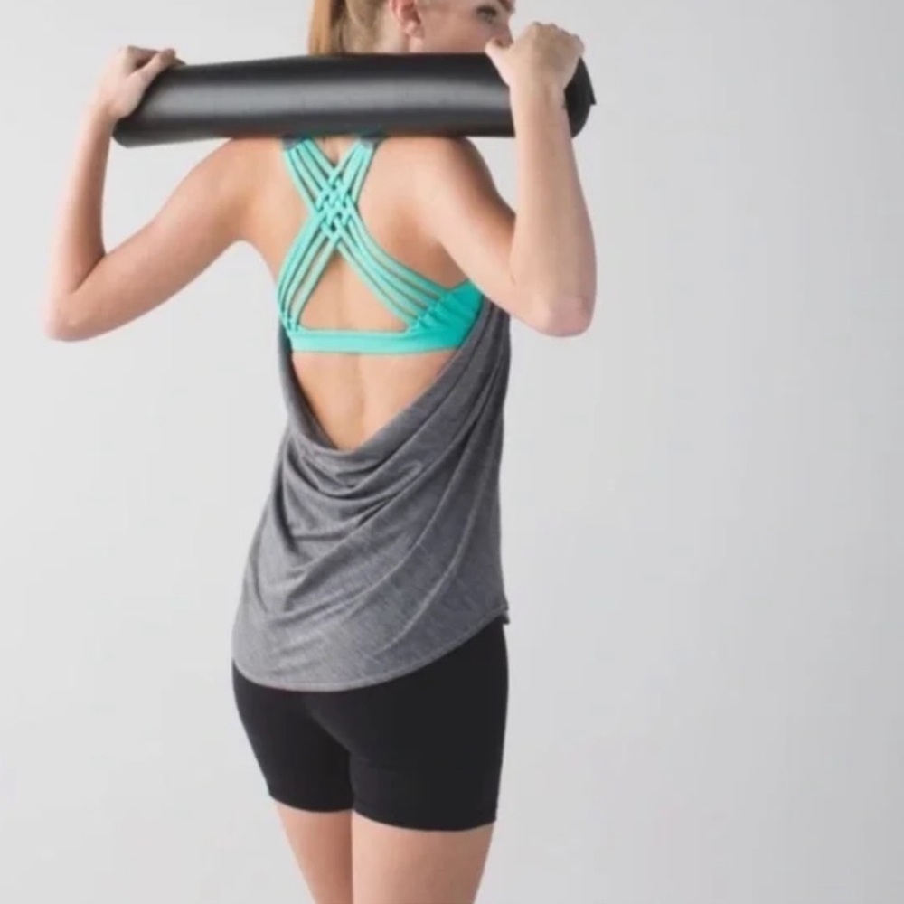 Lululemon grey tank with teal sports bra